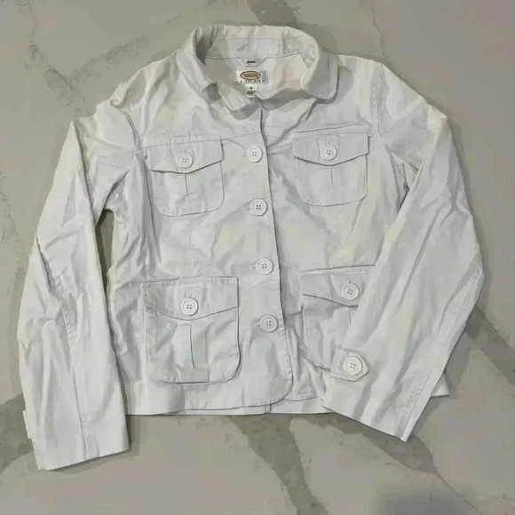 Talbots Petites White Stretch Field Jacket Womens 10 Button Closure Front Pocket - Picture 1 of 5